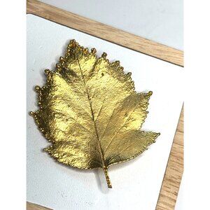 Gold-Tone Leaf Shaped Brooch Pin With Natural Textures